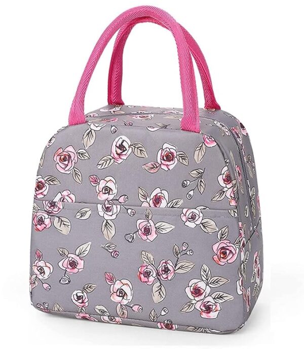 Insulated Lunch Bags Small for Women Work, Student Kids to School, Thermal Cooler Tote Bag Picnic Organizer Storage Lunch Box Portable and Reusable (Rose Flower )