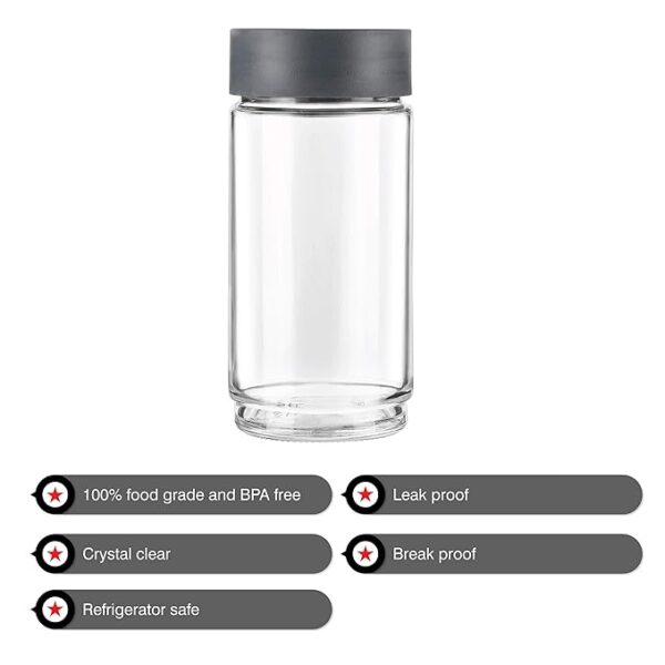 CELLO Modustack Glassy Storage Jar 1000 ml, Grey | Glass Jar with Lid | Stackable For Grains, Pulses, Spice, Cereals, Cookies, Dry Fruits | Fridge Storage Container - Image 3
