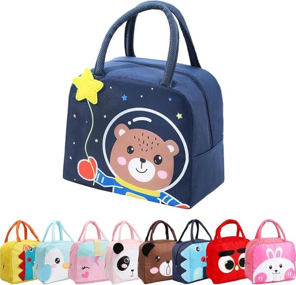 Insulated Lunch Bags Small for Women Work, Student Kids to School, Thermal Cooler Tote Bag Picnic Organizer Storage Lunch Box Portable and Reusable - Cartoon Blue Space Bear