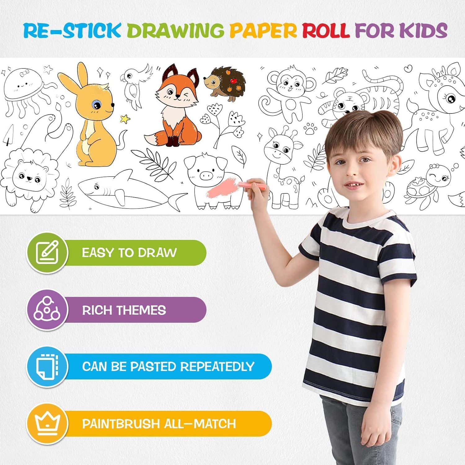 J3WORLD's Coloring Drawing Paper Roll for Kids, 300 x 30 cm, DIY Painting Drawing Paper Rolls for Toddler, Ideal Gift for Class Home Birthday Party | Pack of 1 - Image 2