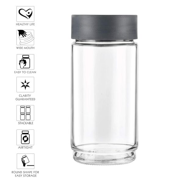 CELLO Modustack Glassy Storage Jar 1000 ml, Grey | Glass Jar with Lid | Stackable For Grains, Pulses, Spice, Cereals, Cookies, Dry Fruits | Fridge Storage Container - Image 6