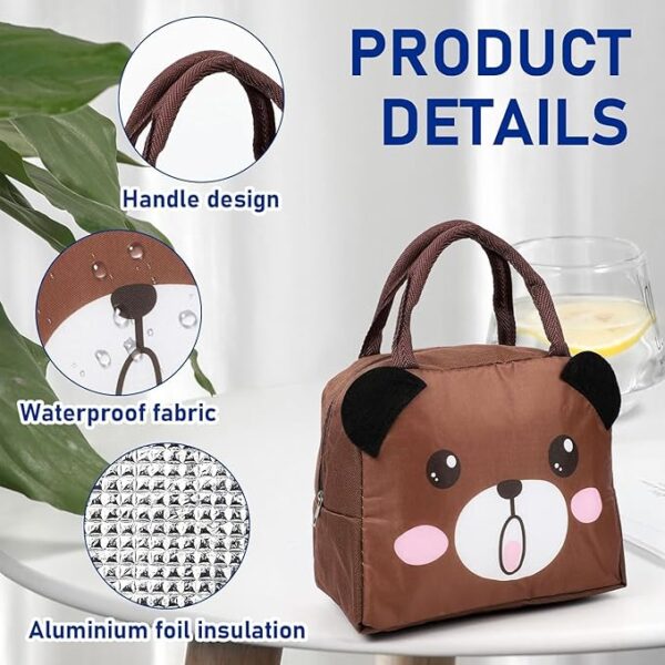 Insulated Lunch Bags Small for Women Work, Student Kids to School, Thermal Cooler Tote Bag Picnic Organizer Storage Lunch Box Portable and Reusable - Cartoon Brown Bear - Image 2