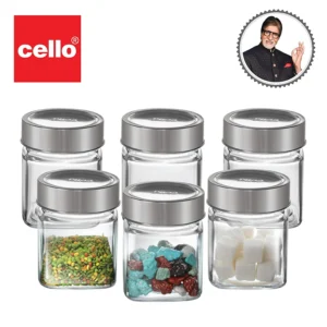 Cello Qube Fresh Glass Storage Jar, Air Tight, See-Through Lid, Clear, Set of 6 (180 ml Each)