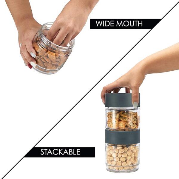 CELLO Modustack Glassy Storage Jar 1000 ml, Grey | Glass Jar with Lid | Stackable For Grains, Pulses, Spice, Cereals, Cookies, Dry Fruits | Fridge Storage Container - Image 4