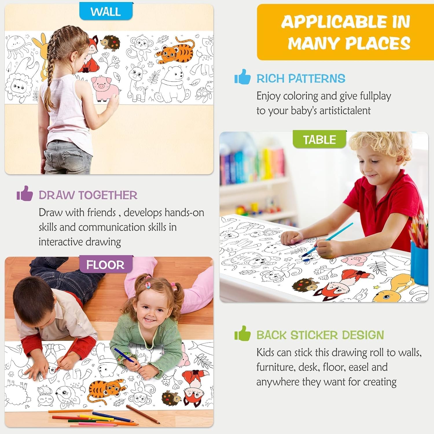 J3WORLD's Coloring Drawing Paper Roll for Kids, 300 x 30 cm, DIY Painting Drawing Paper Rolls for Toddler, Ideal Gift for Class Home Birthday Party | Pack of 1 - Image 3