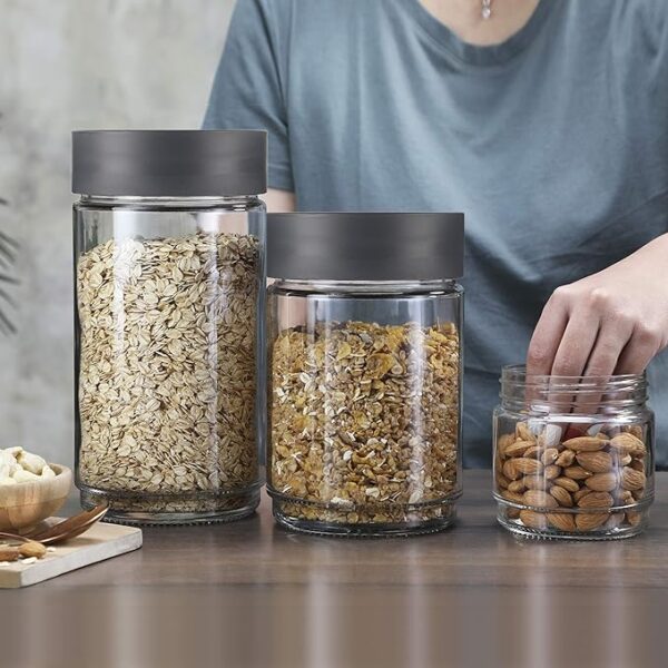 CELLO Modustack Glassy Storage Jar 1000 ml, Grey | Glass Jar with Lid | Stackable For Grains, Pulses, Spice, Cereals, Cookies, Dry Fruits | Fridge Storage Container - Image 5