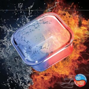 CELLO Steel-O Fresh Square Toughened Glass Container 800ml, Grey | Multipurpose Storage | Microwave, Oven, Freezer & Dishwasher Safe | Leakproof Lid | Glass Container For Kitchen, Fridge & Office