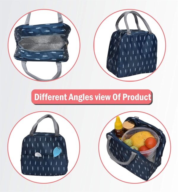 Insulated Lunch Bags Small for Women Work, Student Kids to School, Thermal Cooler Tote Bag Picnic Organizer Storage Lunch Box Portable and Reusable (Blue Leaf) - Image 6