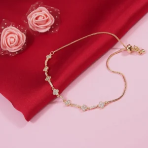 Korean Gold Plated Clover Design CZ Adjustable Bracelet