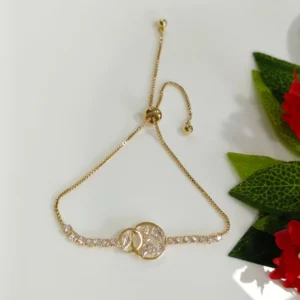 Korean Gold Plated Interlocked Circle Cubic Zirconia Adjustable Bracelet