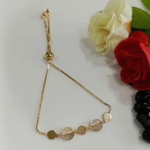 Korean Gold Plated Half Cubic Zirconia and White Shell Adjustable Bracelet