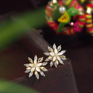 Korean Gold Plated Opal and CZ Floral Stud Earring