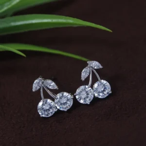 Korean Silver Plated Cherry Shaped CZ Stud Earring