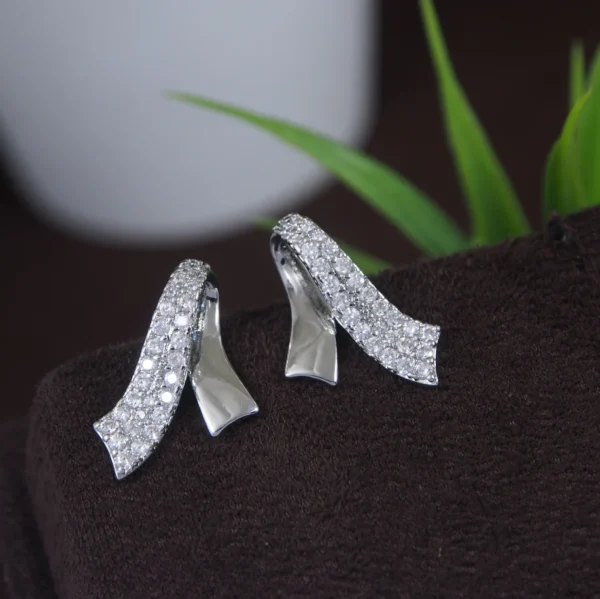 Korean Silver Plated CZ Ribbon Earring