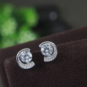 Korean Silver Plated Half Moon CZ Stud Earring