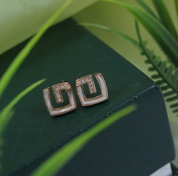 Korean Gold Plated Greek Key Fret Meander Stud Earring