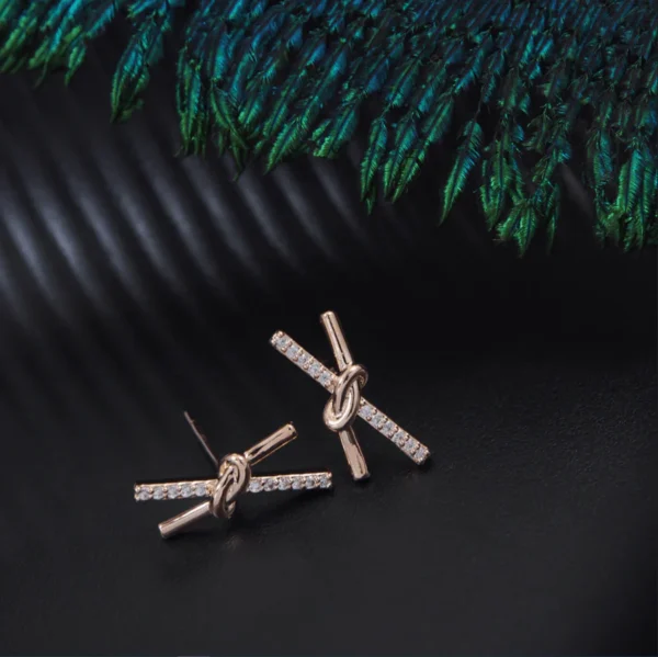 Korean Rose Gold Plated Cross Barbell Stud Earring