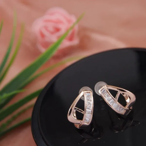 Korean Rosegold Plated Half Baguette Stud Earring