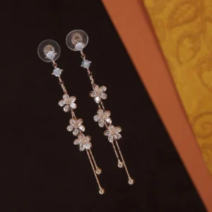 Korean Rose Gold Plated Multi Floral Chain Earring