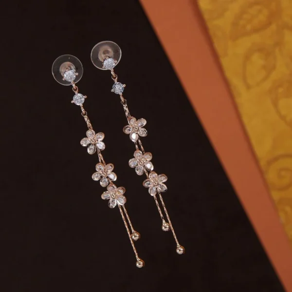 Korean Rose Gold Plated Multi Floral Chain Earring