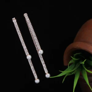 Korean Rose Gold Plated Baguette Pearl Dangler Earring