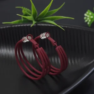 Korean Maroon Colored Tri Linear Hoops Earring