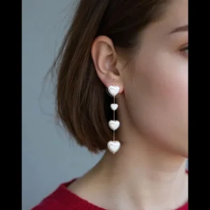 Korean Gold Plated Heart Shaped Long Chain Fancy Earring