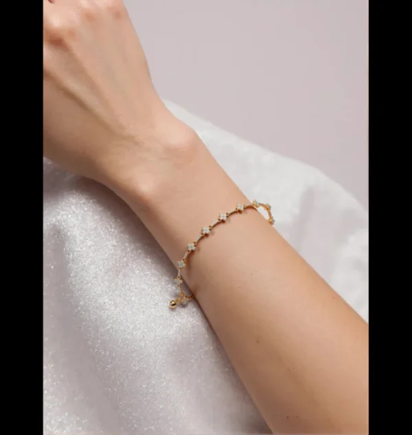 Korean Gold Plated Clover Design CZ Adjustable Bracelet - Image 2