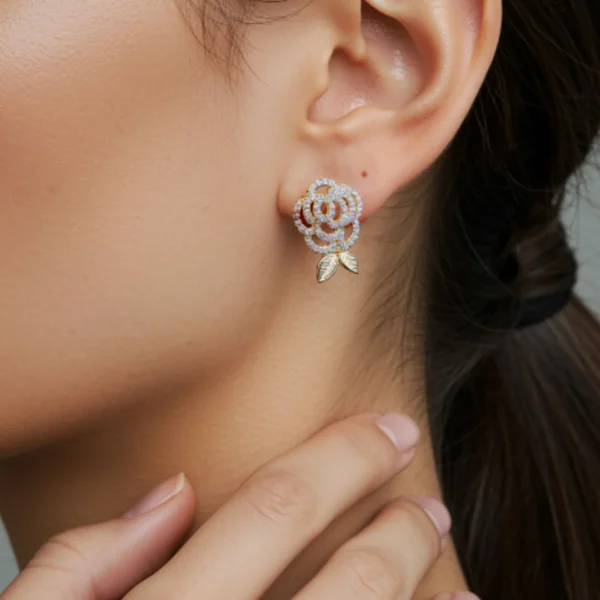 Korean Rose Gold Plated Rose Shaped Stud Earring