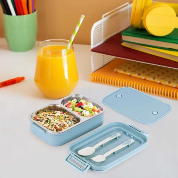 CELLO Food Buddy Lunch Box with Plastic Spoon and Fork | 100% Food Grade | Leak Proof and Break Resistant | Ideal for School, College, Office, Outdoor Activities | 925 ml, Multi Color - Image 3