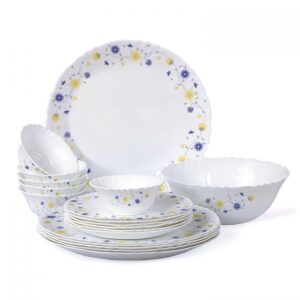 Cello Imperial Collection Blooming Daisy Opalware Dinner Set (White) - Pack of 19 Pcs