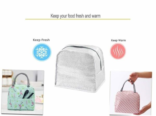 Portable Lunch Bag Insulated Canvas Tote Travel Tiffin Bag |  Lunch Bag for Office, College & School, Pack of 1 | Multi Color - Image 6