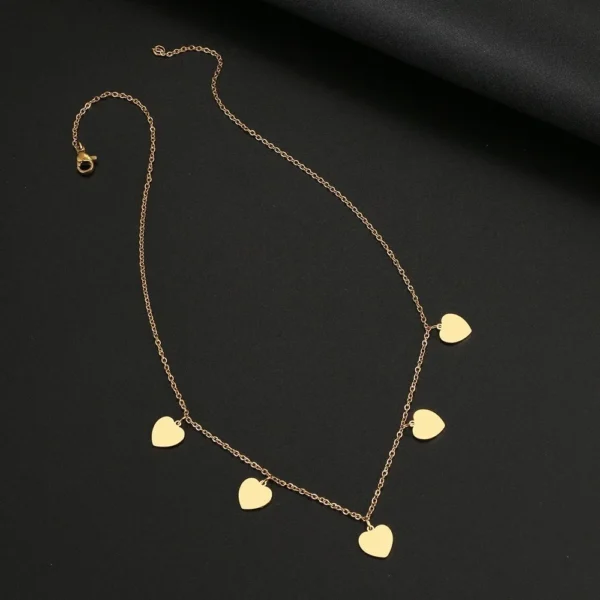 Gold Plated Dainty 5 Heart Charm Necklace