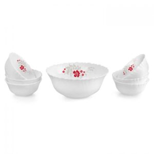 Cello Scarlet Bliss Dazzle Series Opalware Pudding, Set of 7, White